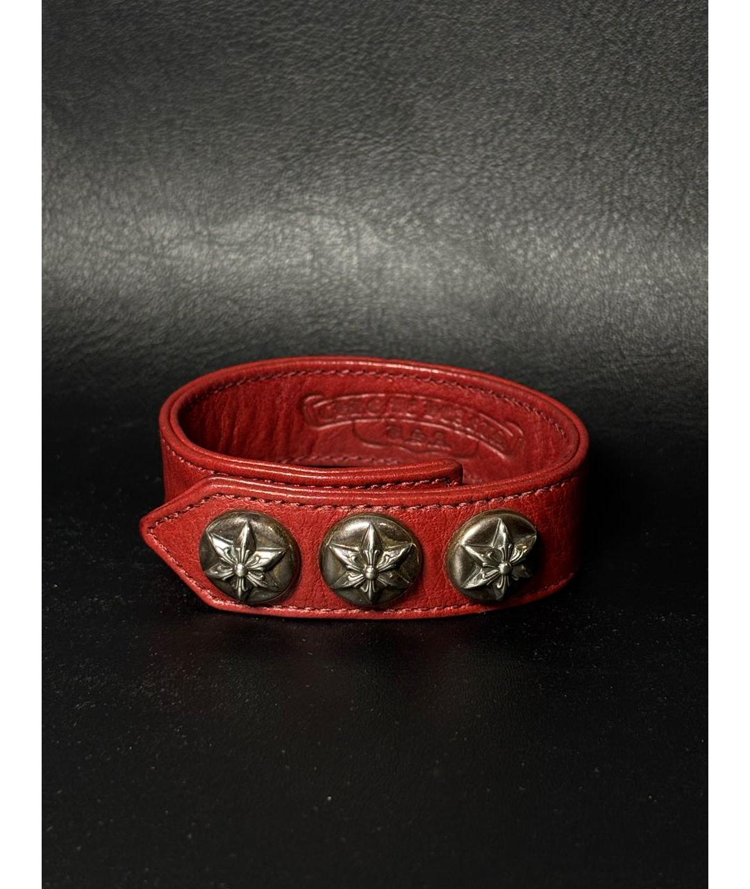 CHROME HEARTS Бордовый кожаный браслет, фото 7