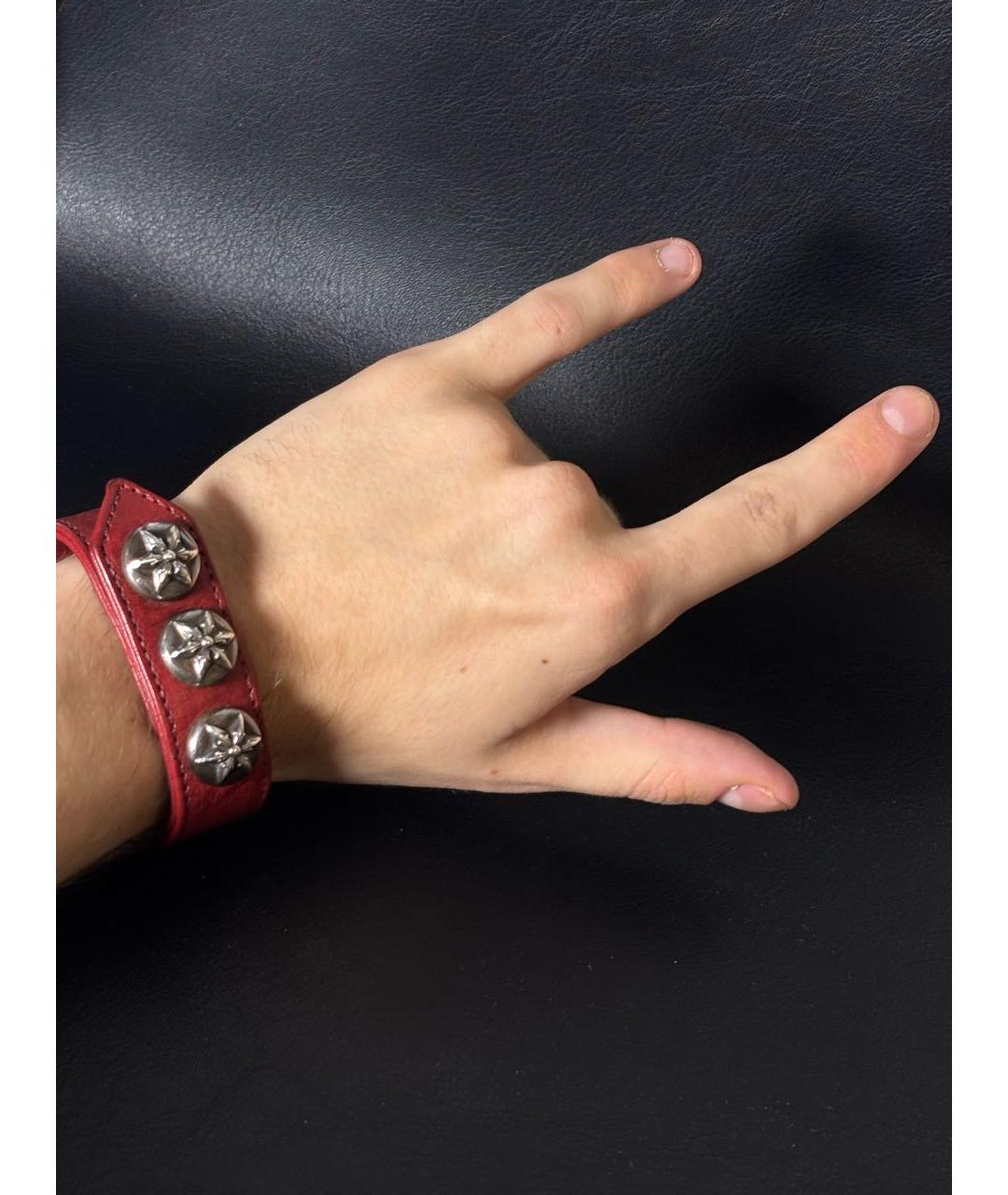CHROME HEARTS Бордовый кожаный браслет, фото 5