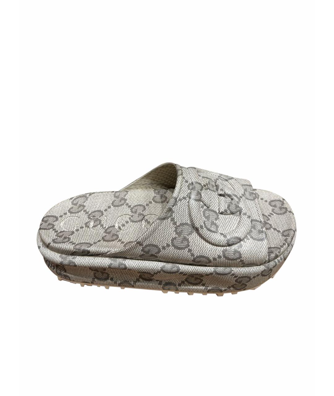 GUCCI Бежевые резиновые шлепанцы, фото 1