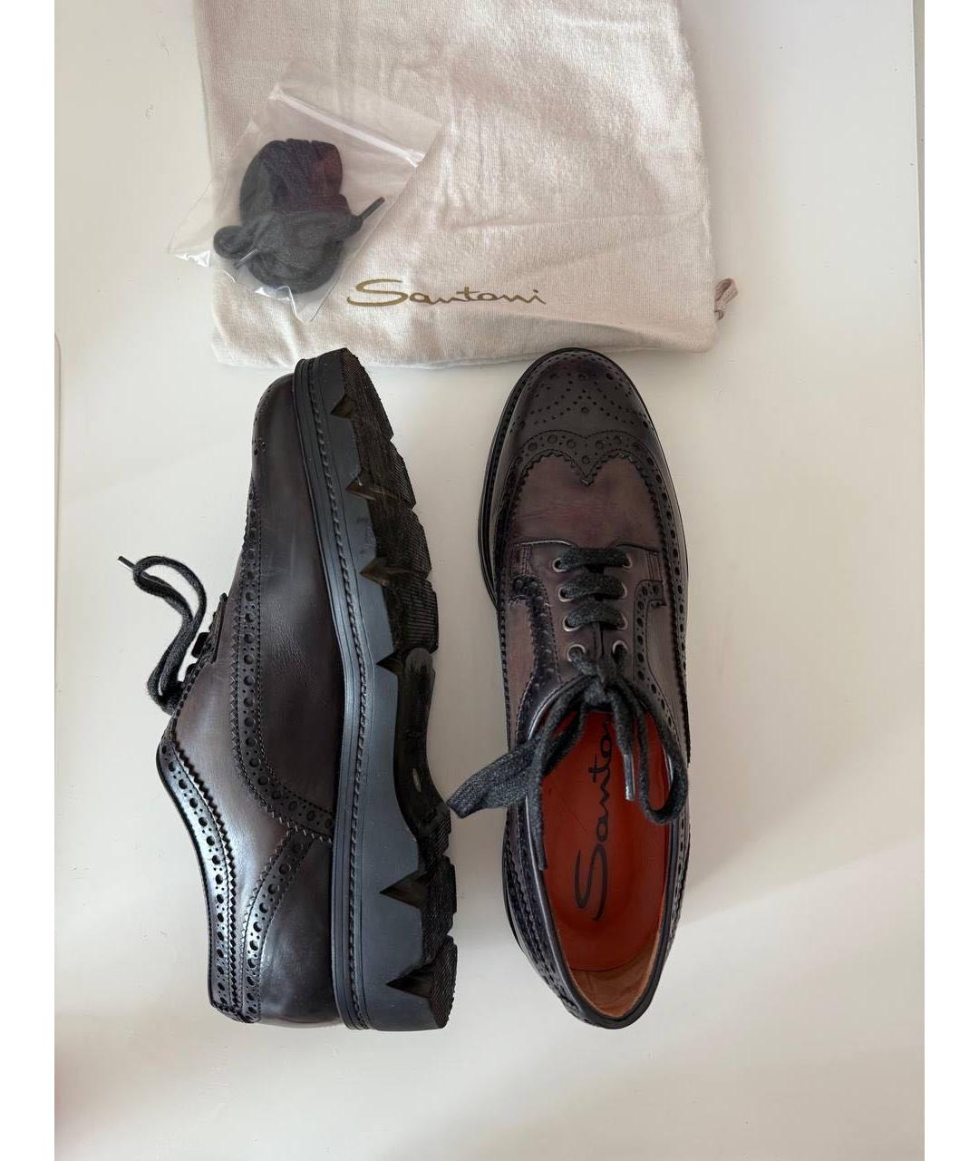 SANTONI Коричневые кожаные брогги и оксфорды, фото 5