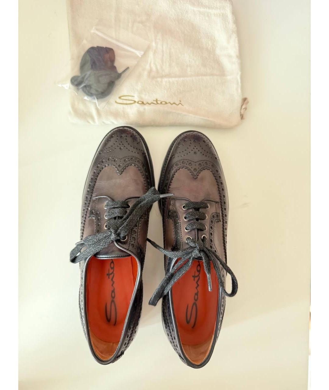 SANTONI Коричневые кожаные брогги и оксфорды, фото 3