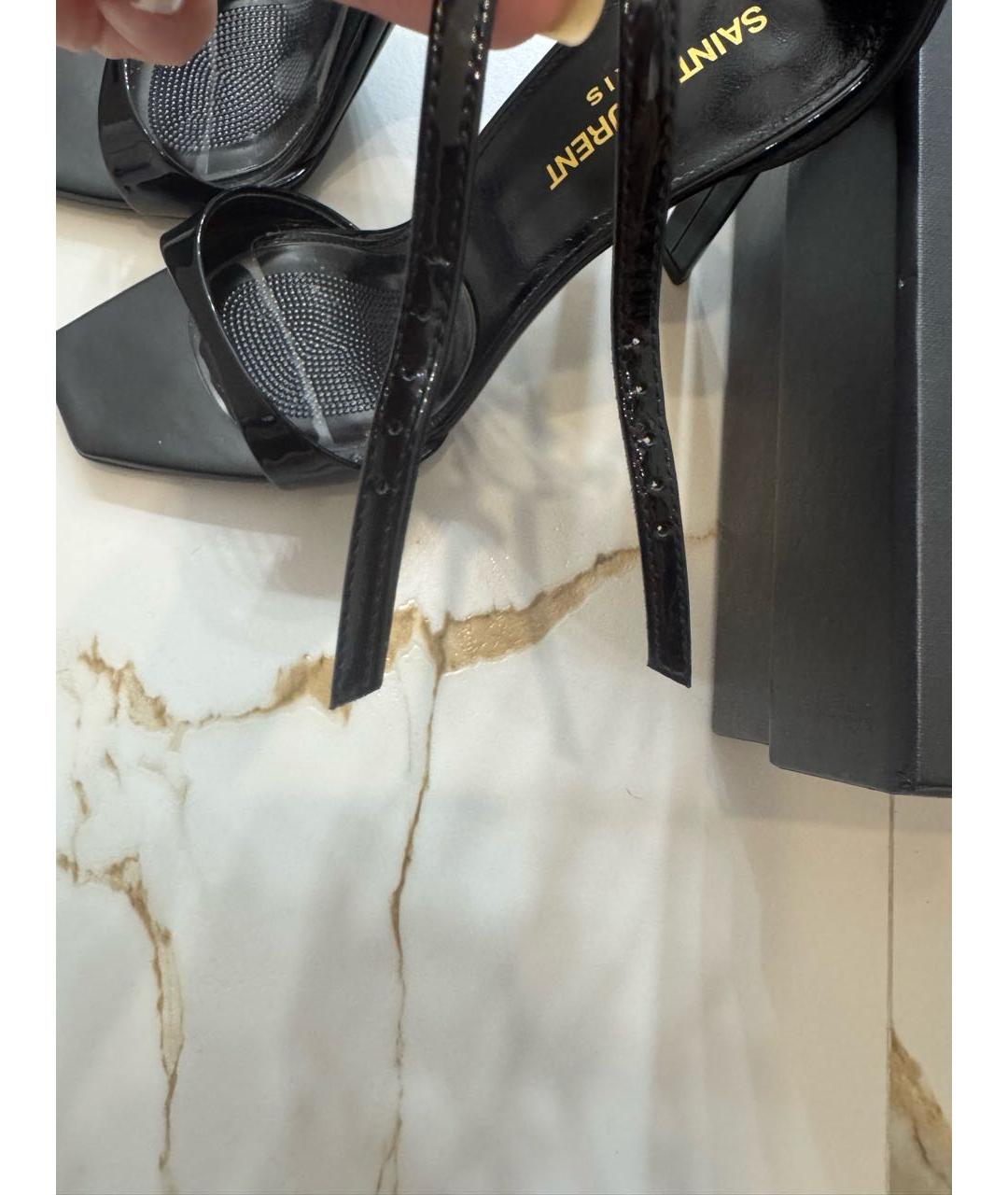 SAINT LAURENT Черные босоножки из лакированной кожи, фото 7