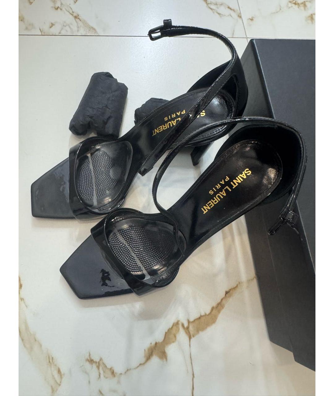 SAINT LAURENT Черные босоножки из лакированной кожи, фото 8