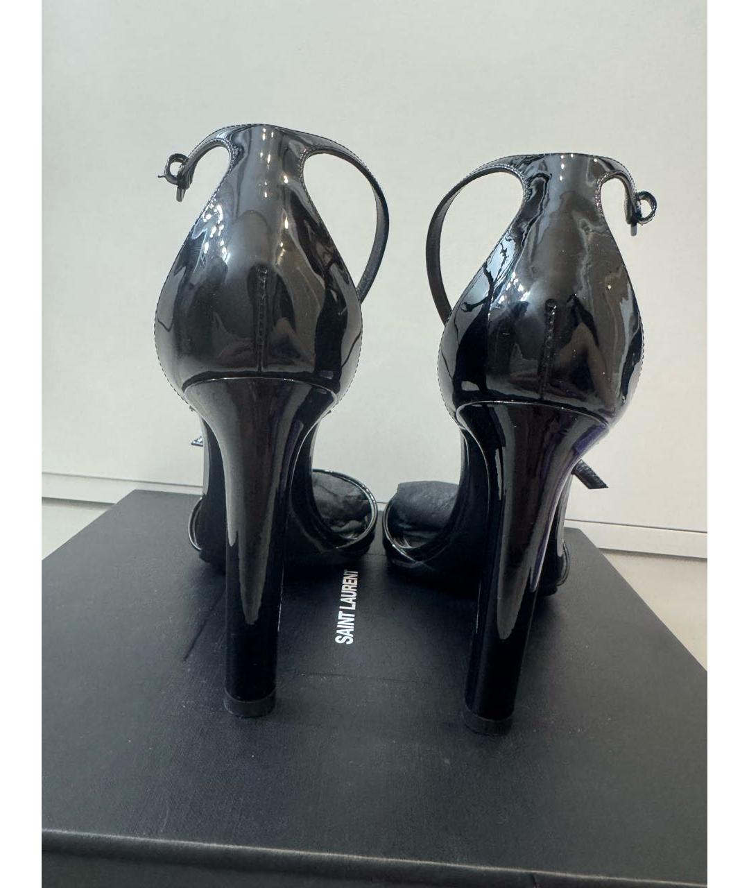 SAINT LAURENT Черные босоножки из лакированной кожи, фото 4