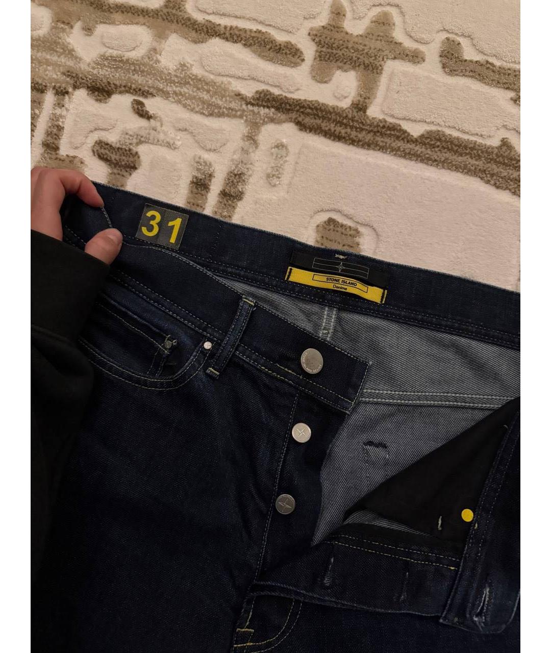 STONE ISLAND Темно-синие хлопковые прямые джинсы, фото 3