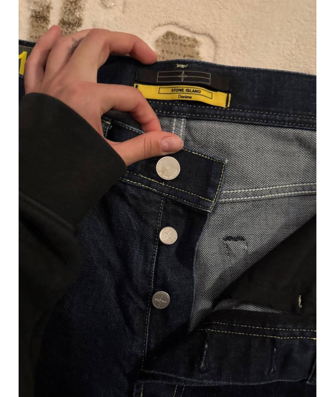 STONE ISLAND Темно-синие хлопковые прямые джинсы, фото 4