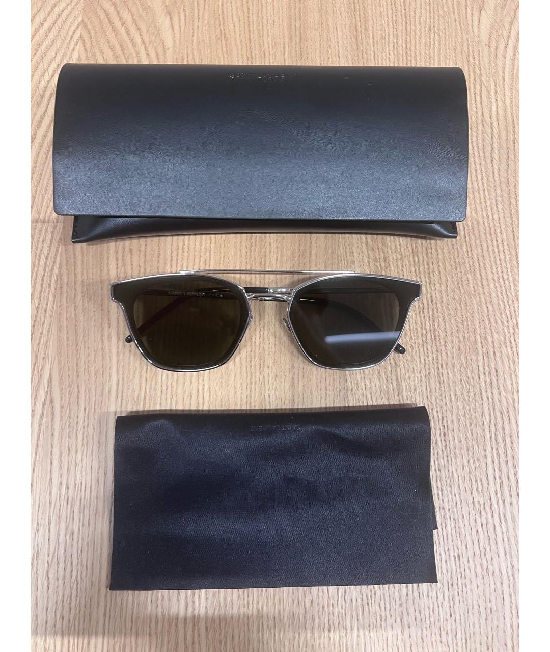 SAINT LAURENT Черные металлические солнцезащитные очки, фото 3