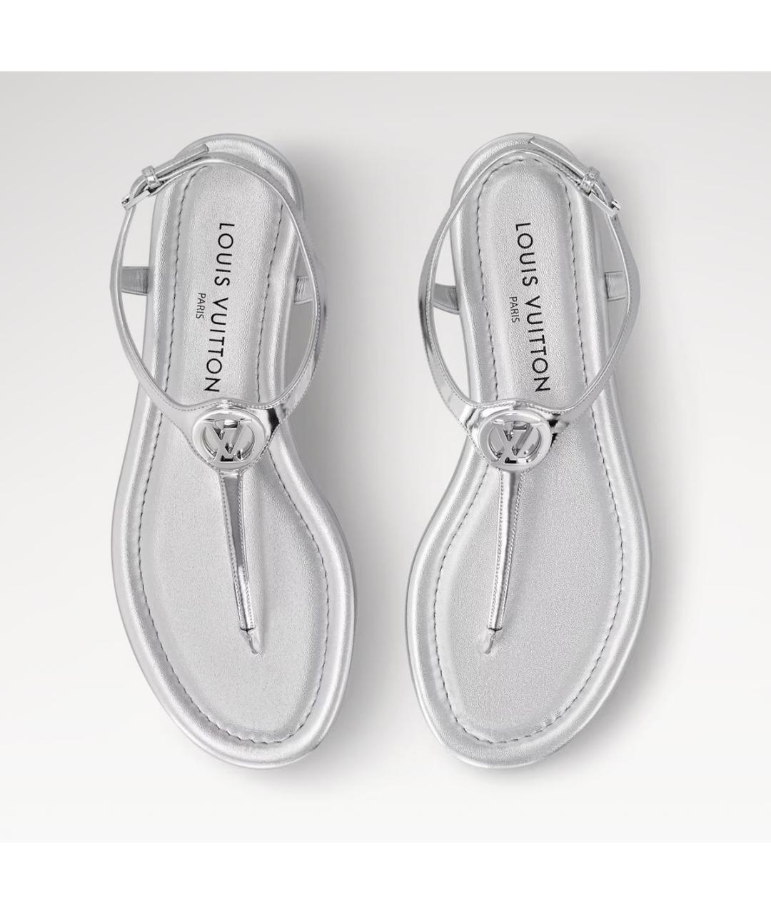 LOUIS VUITTON Серебряные кожаные сандалии, фото 2