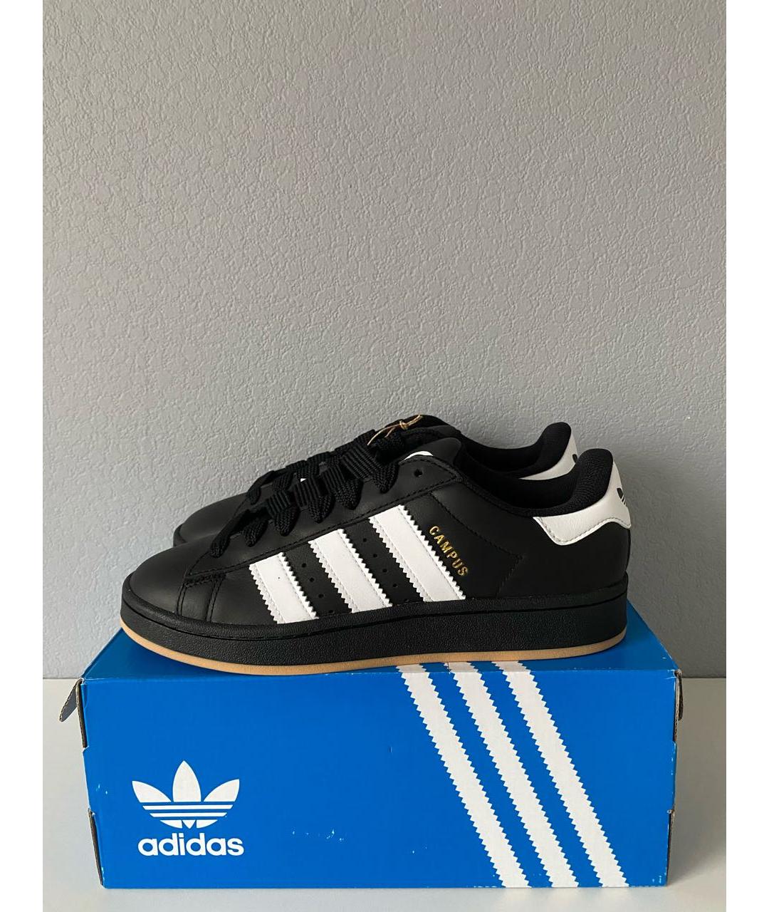 ADIDAS Черные кожаные низкие кроссовки / кеды, фото 3