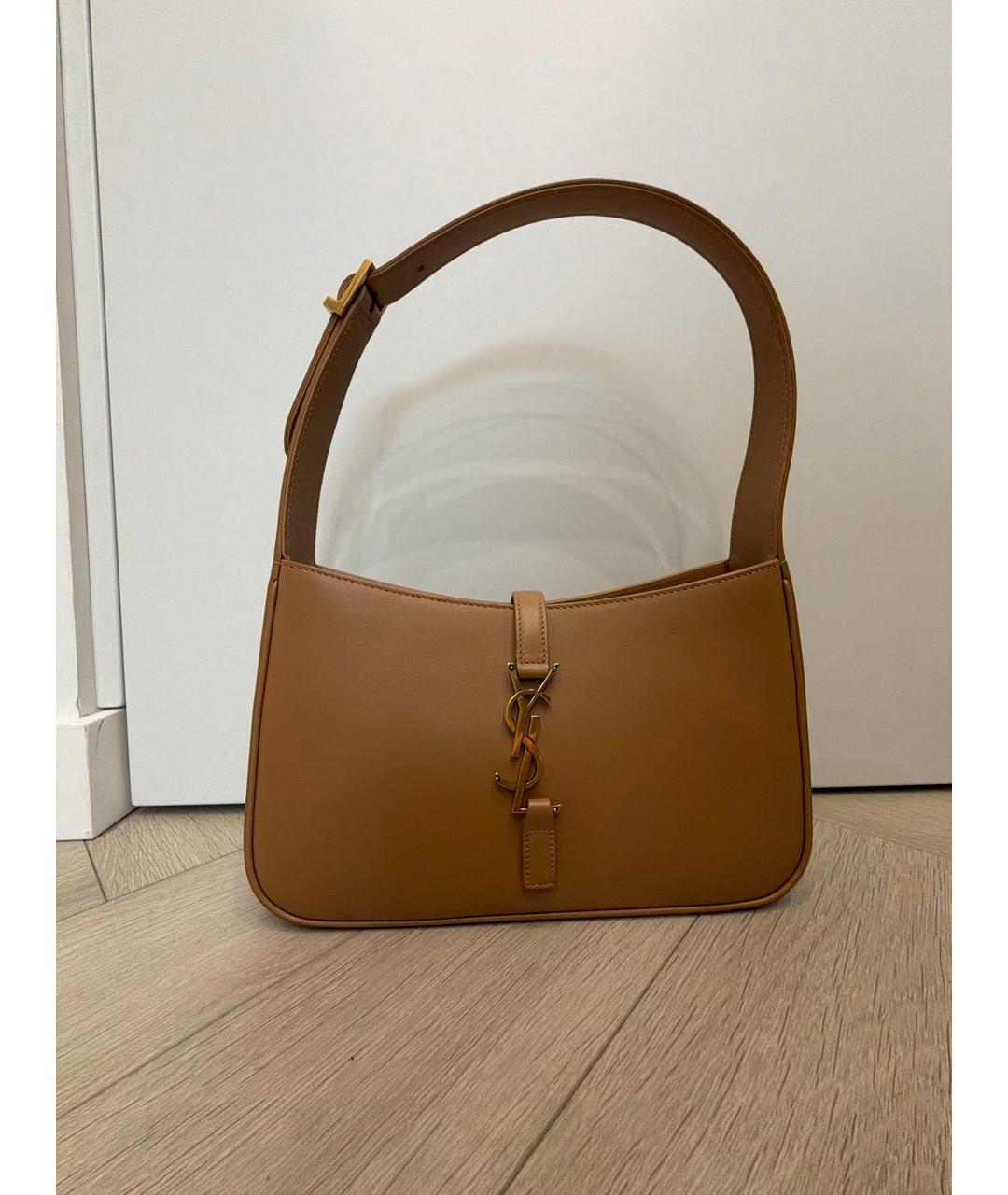 SAINT LAURENT Коричневая кожаная сумка с короткими ручками, фото 2