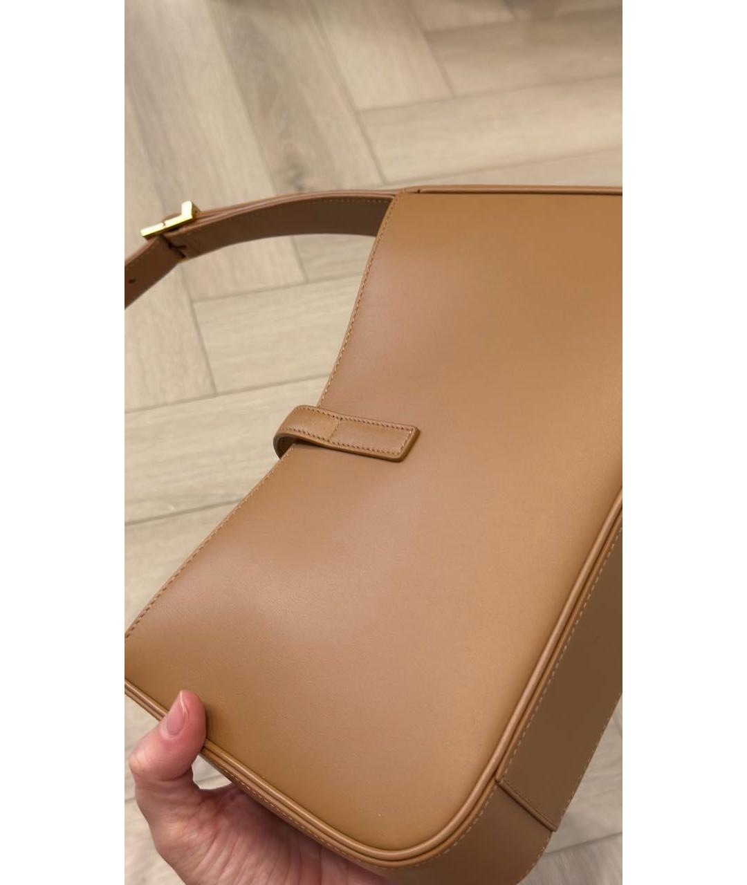 SAINT LAURENT Коричневая кожаная сумка с короткими ручками, фото 6