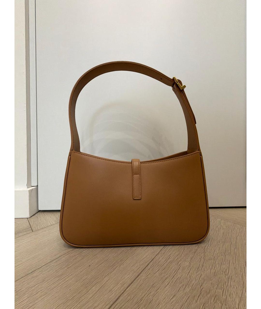 SAINT LAURENT Коричневая кожаная сумка с короткими ручками, фото 4