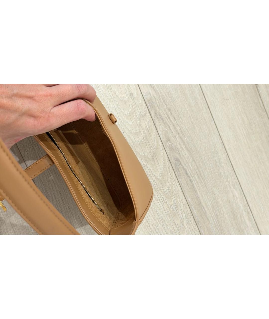 SAINT LAURENT Коричневая кожаная сумка с короткими ручками, фото 5