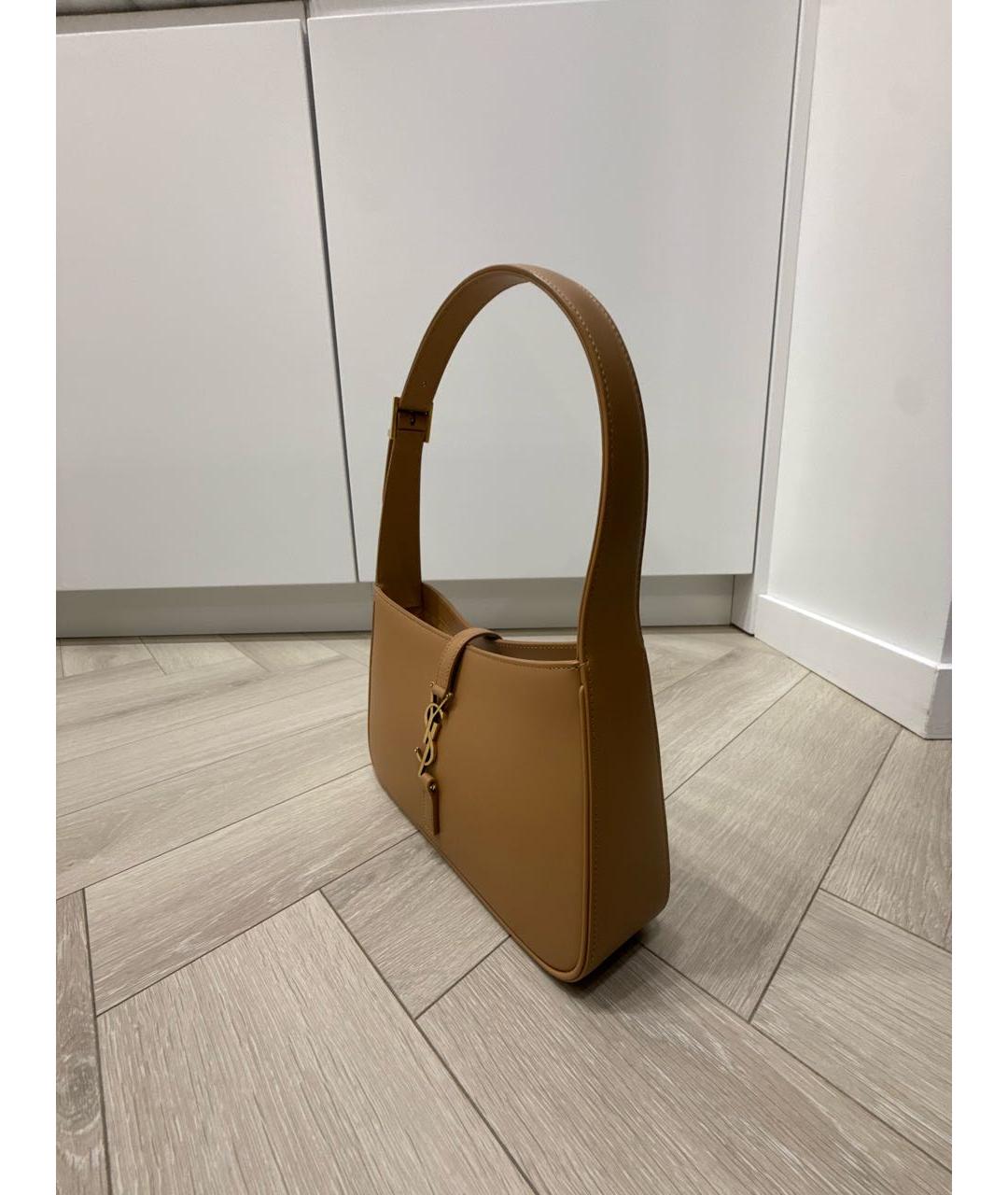 SAINT LAURENT Коричневая кожаная сумка с короткими ручками, фото 2