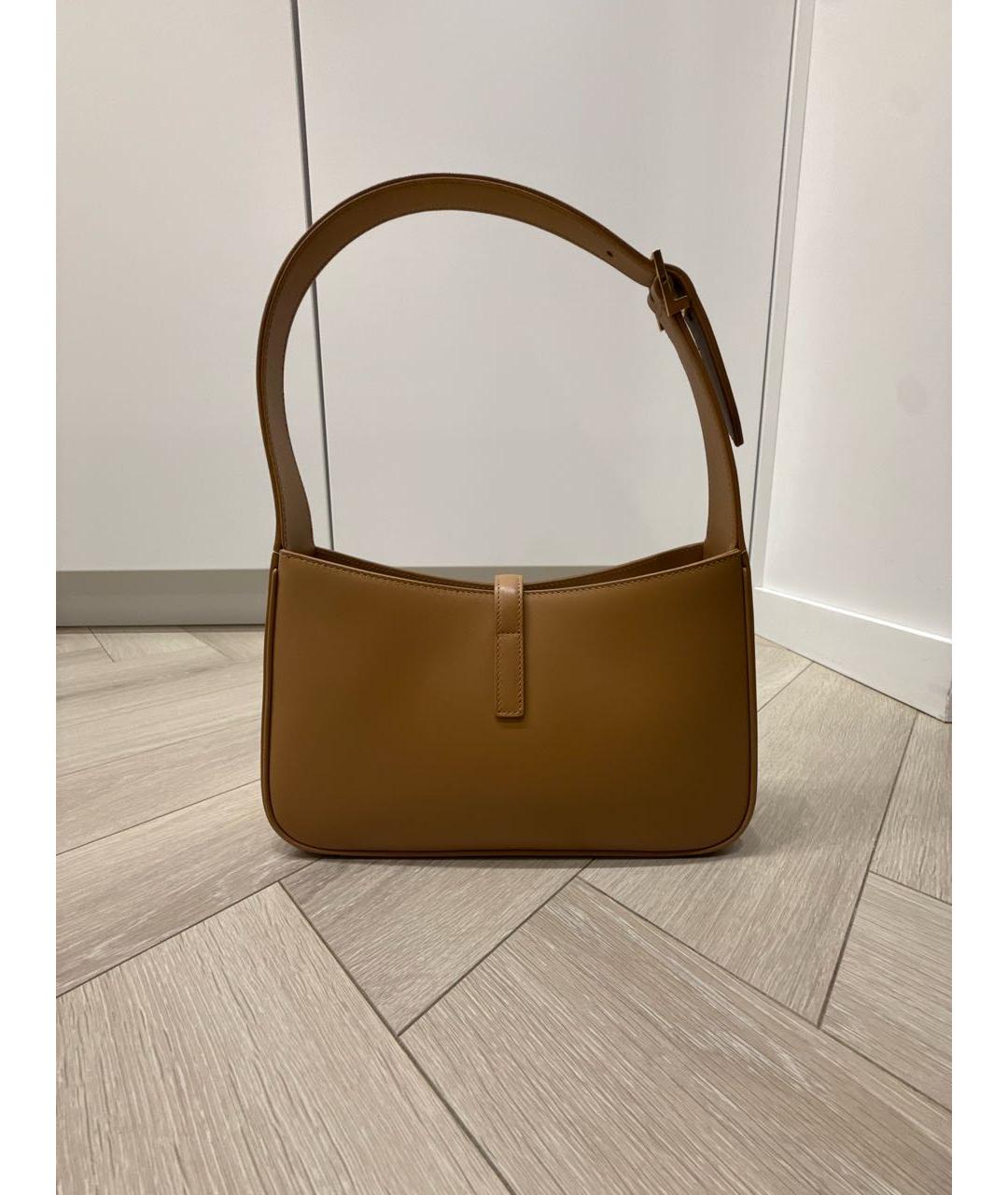 SAINT LAURENT Коричневая кожаная сумка с короткими ручками, фото 3