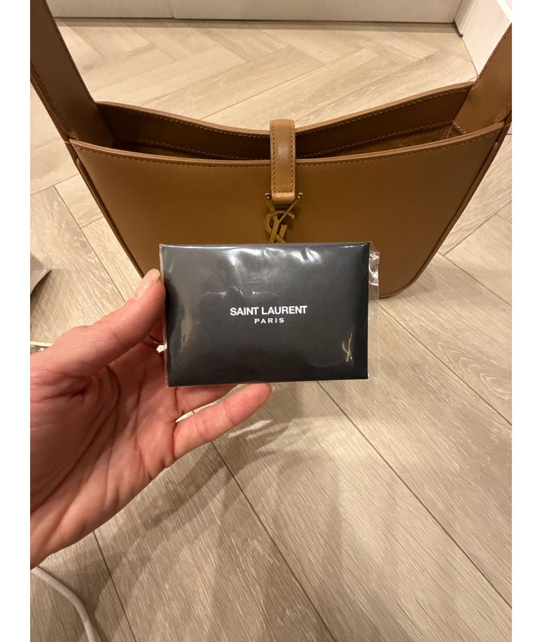 SAINT LAURENT Коричневая кожаная сумка с короткими ручками, фото 7