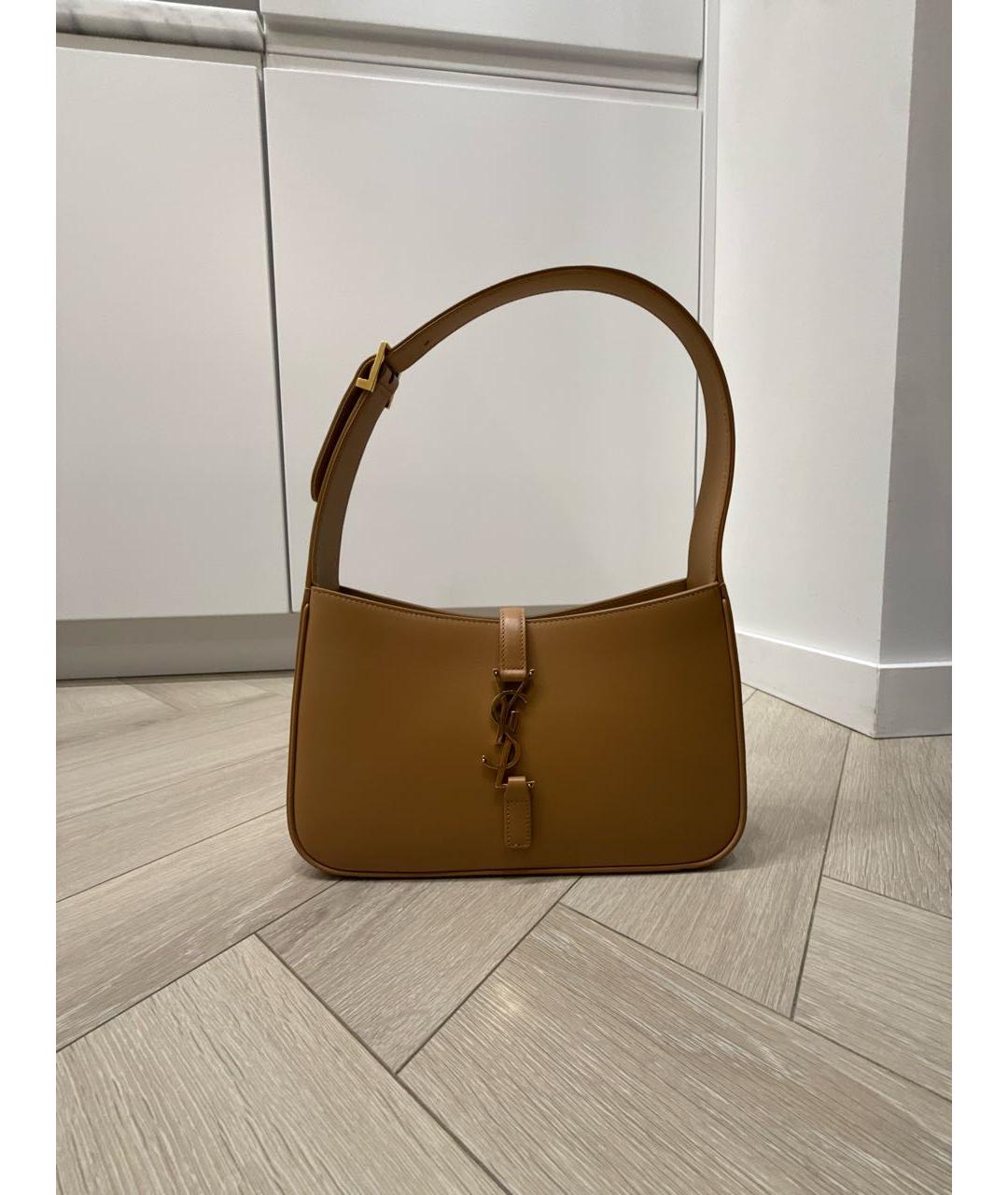 SAINT LAURENT Коричневая кожаная сумка с короткими ручками, фото 8