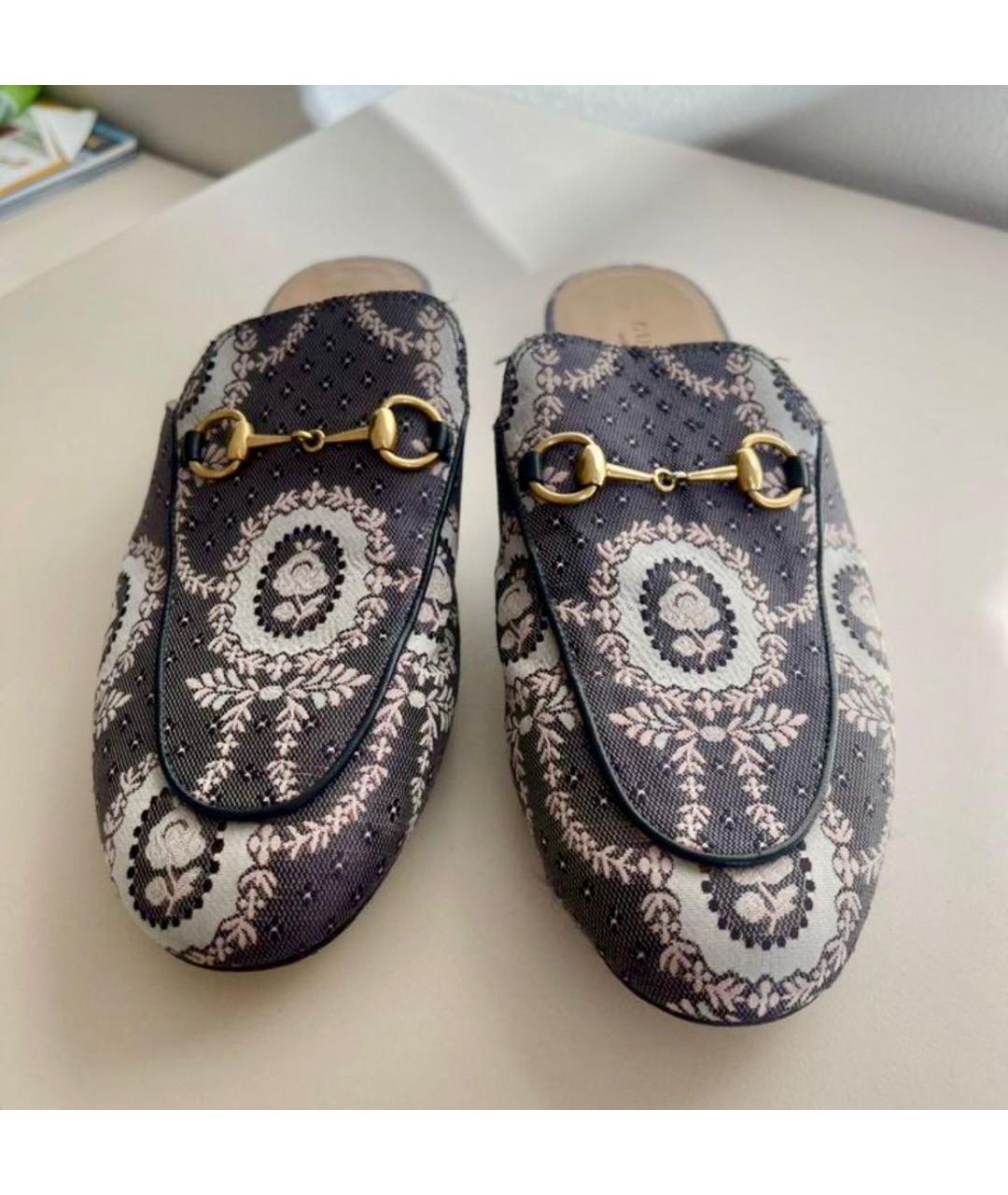 GUCCI Антрацитовые текстильные сабо, фото 4