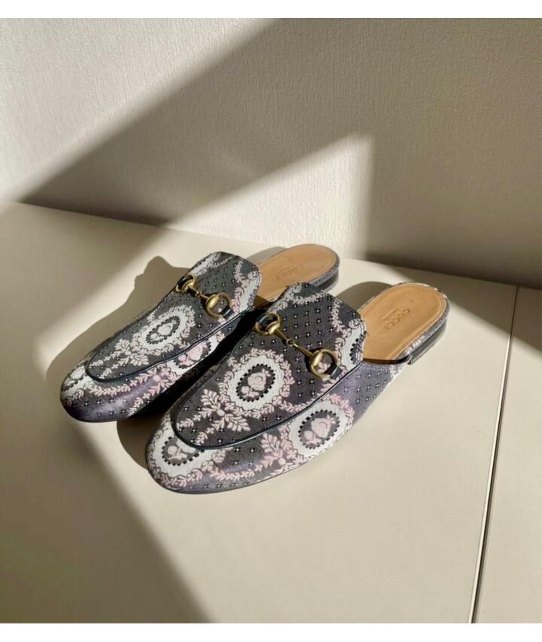 GUCCI Антрацитовые текстильные сабо, фото 3
