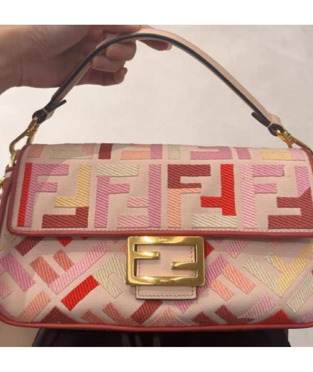 FENDI Розовая тканевая сумка с короткими ручками, фото 2