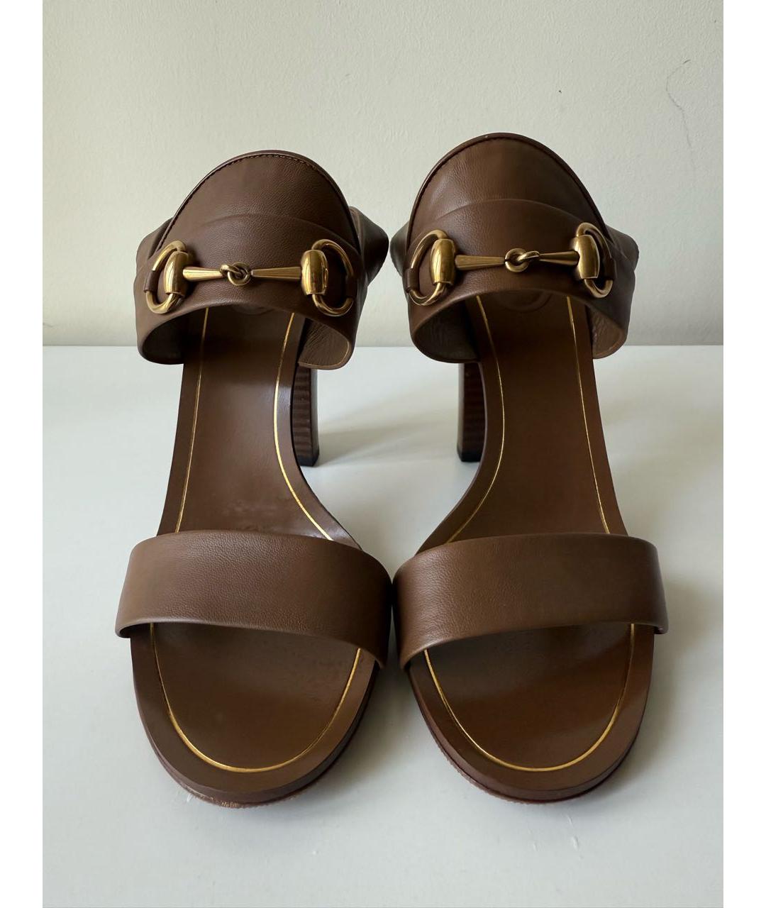 GUCCI Коричневые кожаные босоножки, фото 2