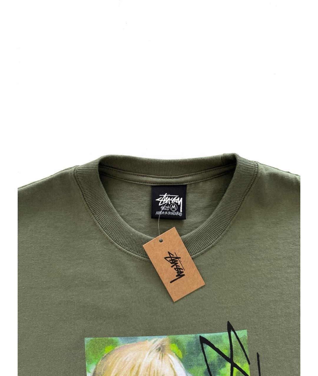 STUSSY Хаки хлопковая футболка, фото 4