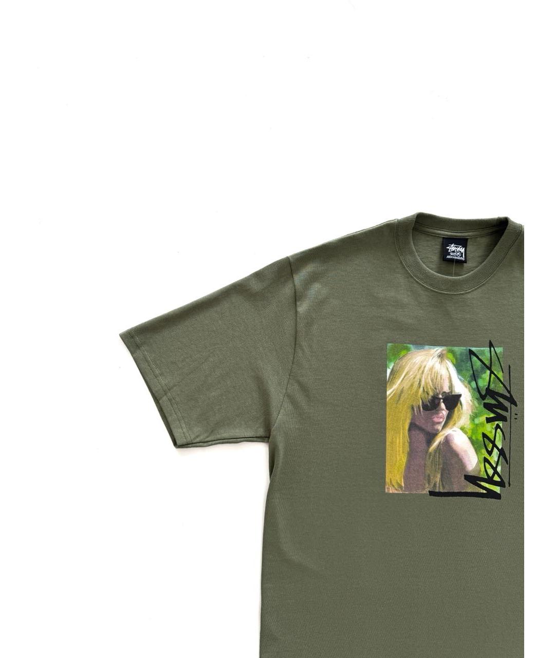 STUSSY Хаки хлопковая футболка, фото 2