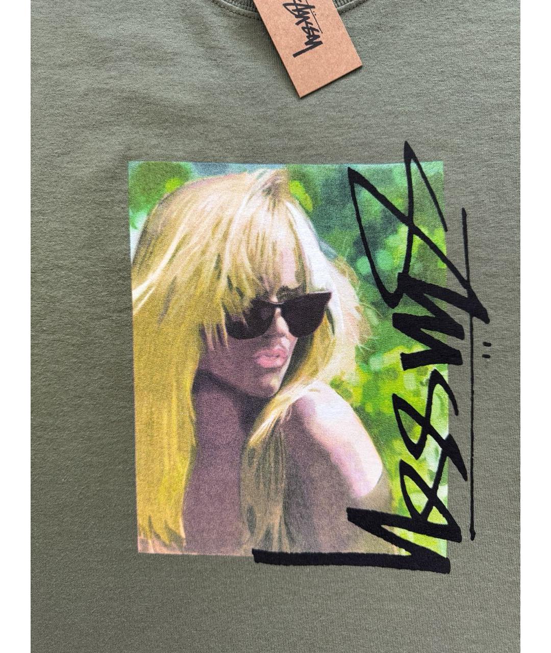 STUSSY Хаки хлопковая футболка, фото 5