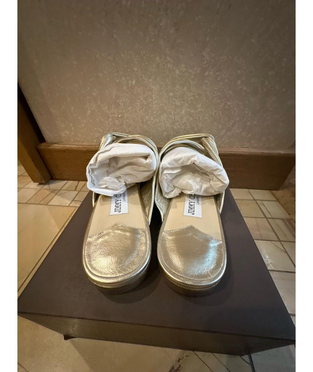 JIMMY CHOO Золотые кожаные шлепанцы, фото 4