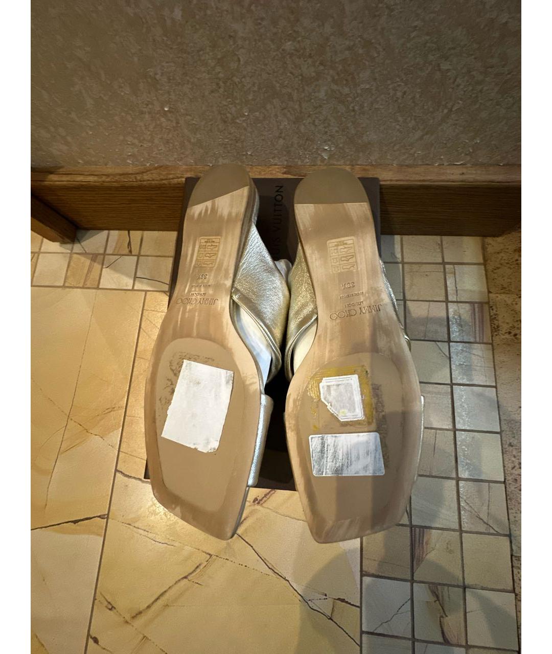 JIMMY CHOO Золотые кожаные шлепанцы, фото 6