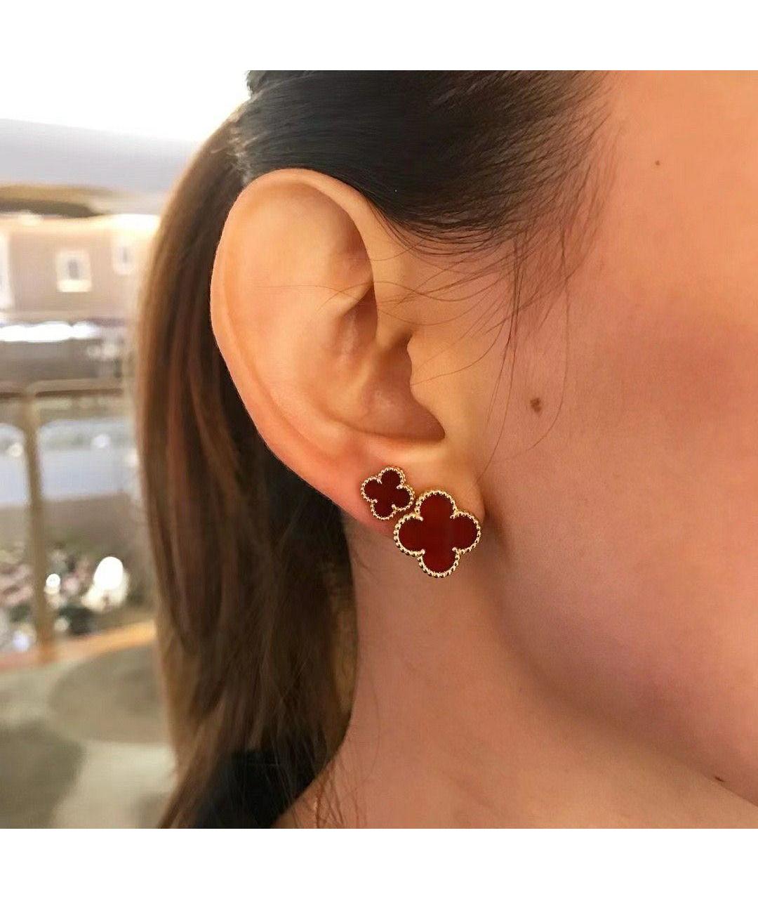 VAN CLEEF & ARPELS Бордовые серьги из желтого золота, фото 4