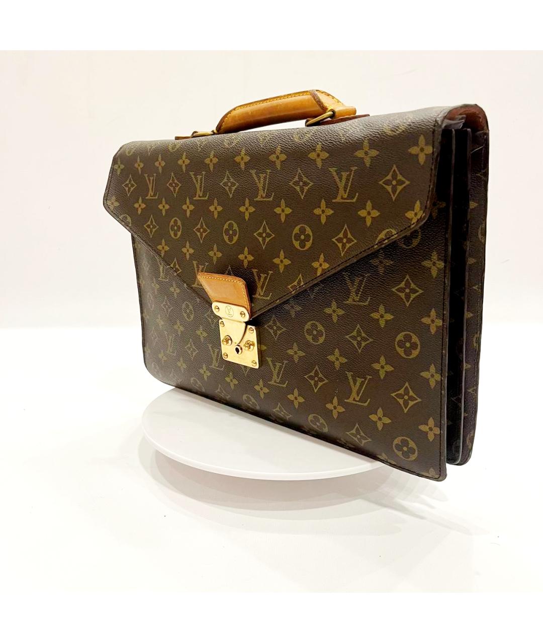 LOUIS VUITTON Коричневый кожаный портфель, фото 3