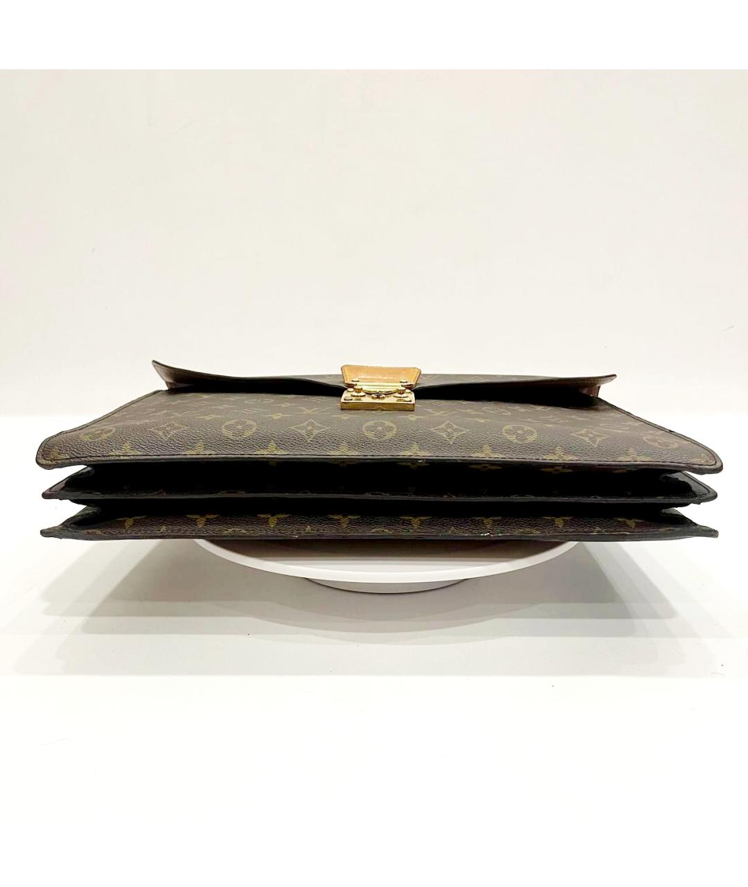 LOUIS VUITTON Коричневый кожаный портфель, фото 7