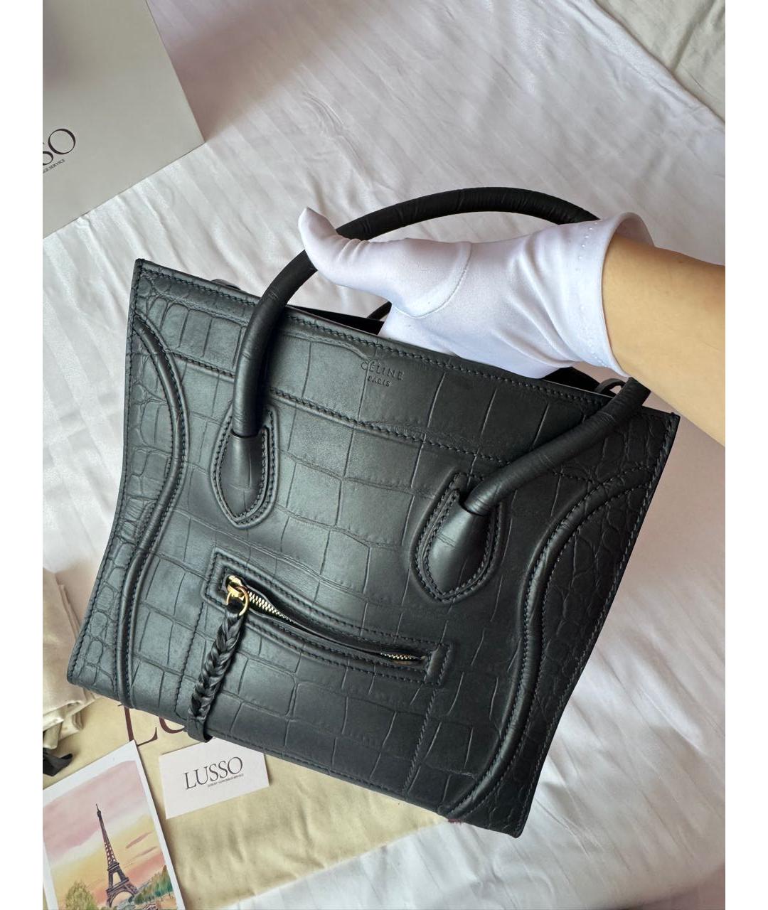 CELINE Черная кожаная сумка тоут, фото 7