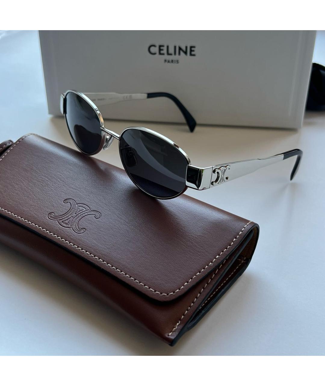 CELINE Серебряные металлические солнцезащитные очки, фото 5
