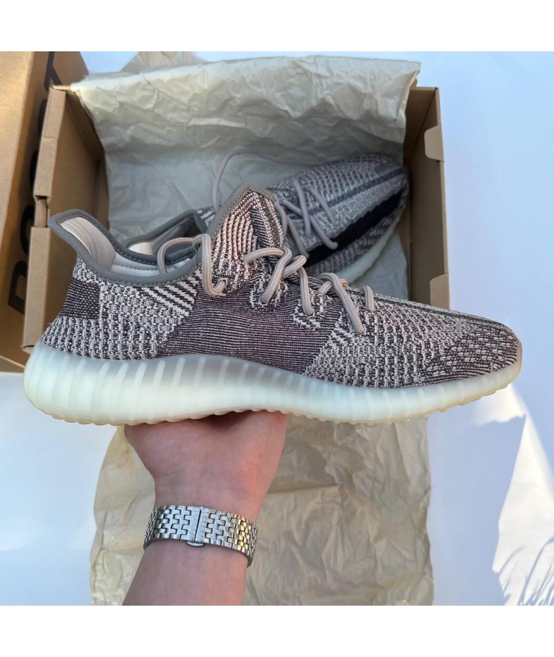 ADIDAS YEEZY Серые текстильные низкие кроссовки / кеды, фото 4