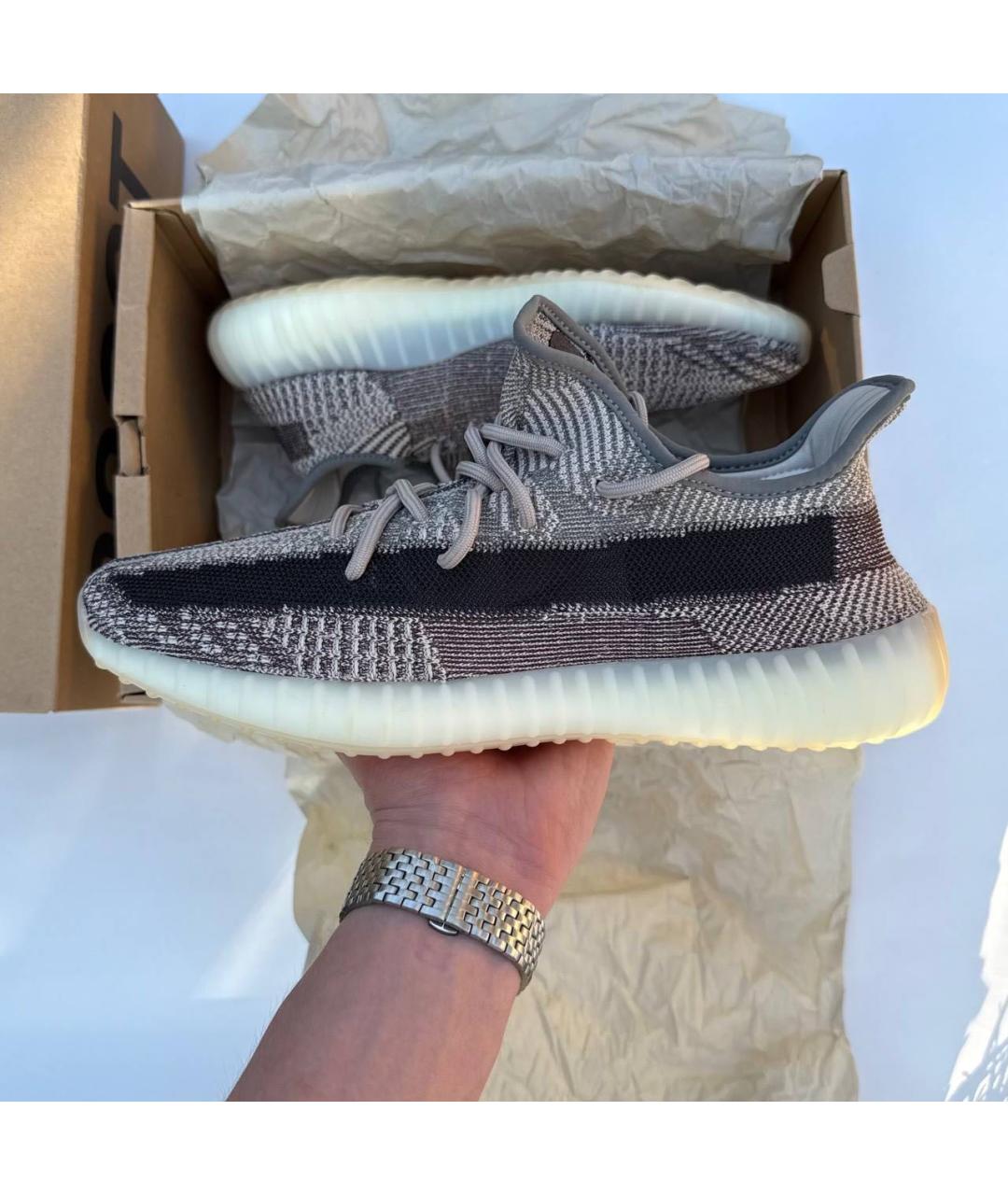 ADIDAS YEEZY Серые текстильные низкие кроссовки / кеды, фото 2