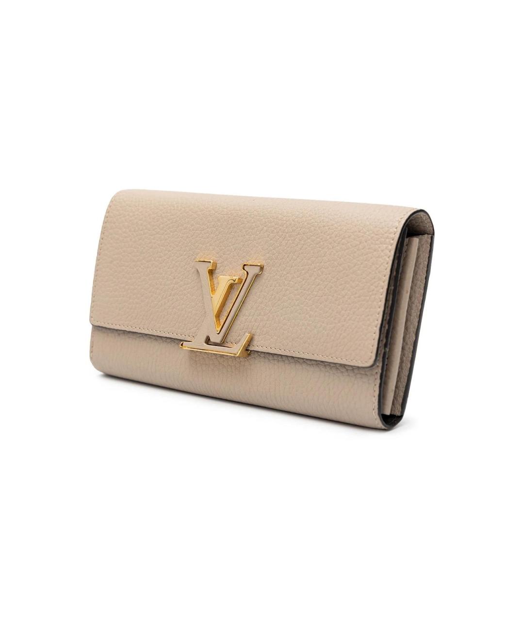 LOUIS VUITTON Бежевый кожаный кошелек, фото 2