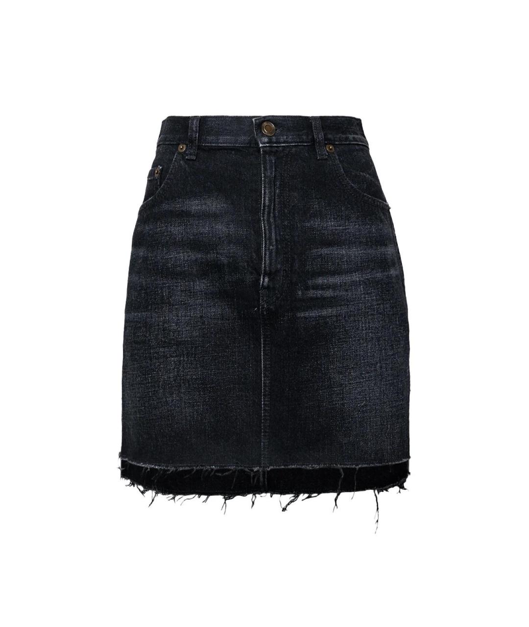 SAINT LAURENT Черная хлопковая юбка мини, фото 1