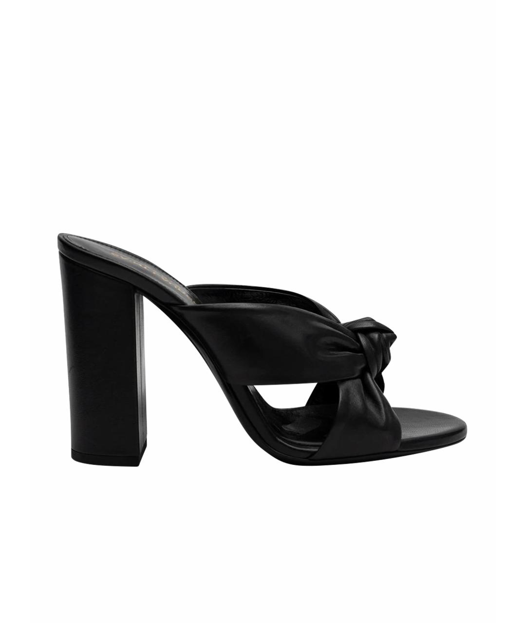 SAINT LAURENT Черные кожаные сабо, фото 1