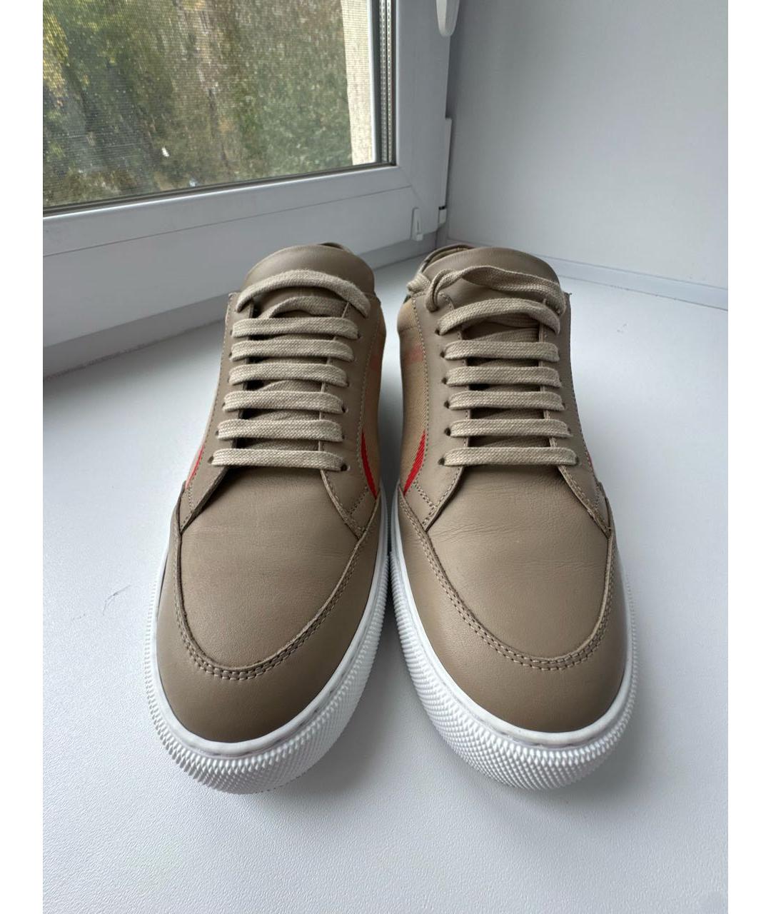 BURBERRY Бежевые кожаные кеды, фото 2