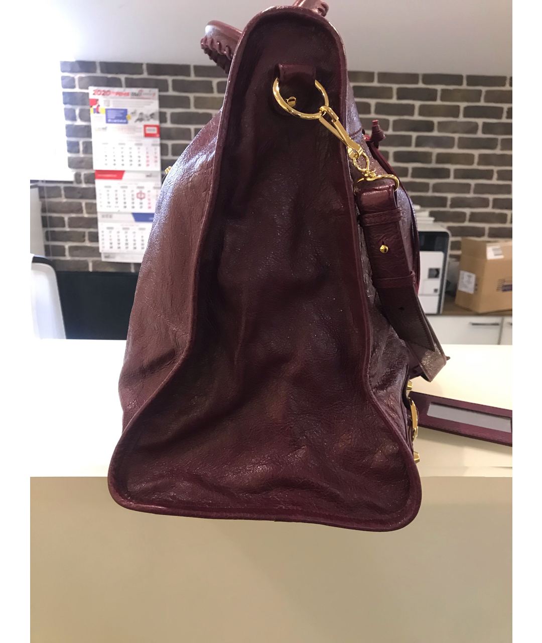 BALENCIAGA Бордовая кожаная дорожная/спортивная сумка, фото 2