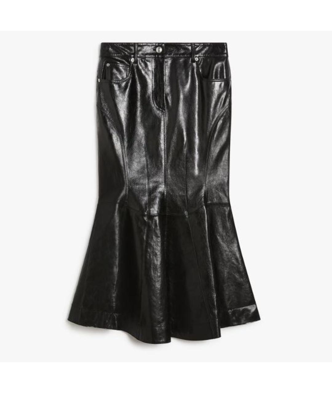 SPORTMAX Черная кожаная юбка миди, фото 6