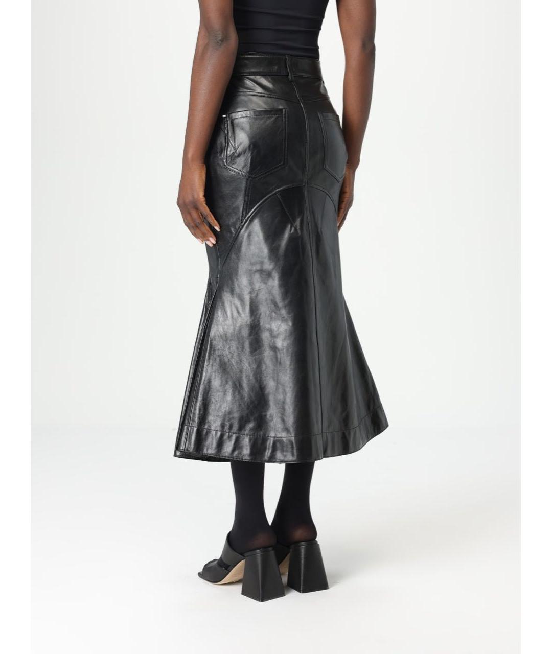 SPORTMAX Черная кожаная юбка миди, фото 3