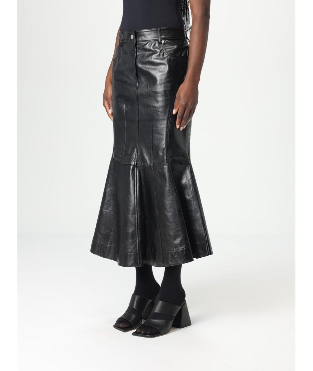 SPORTMAX Черная кожаная юбка миди, фото 4
