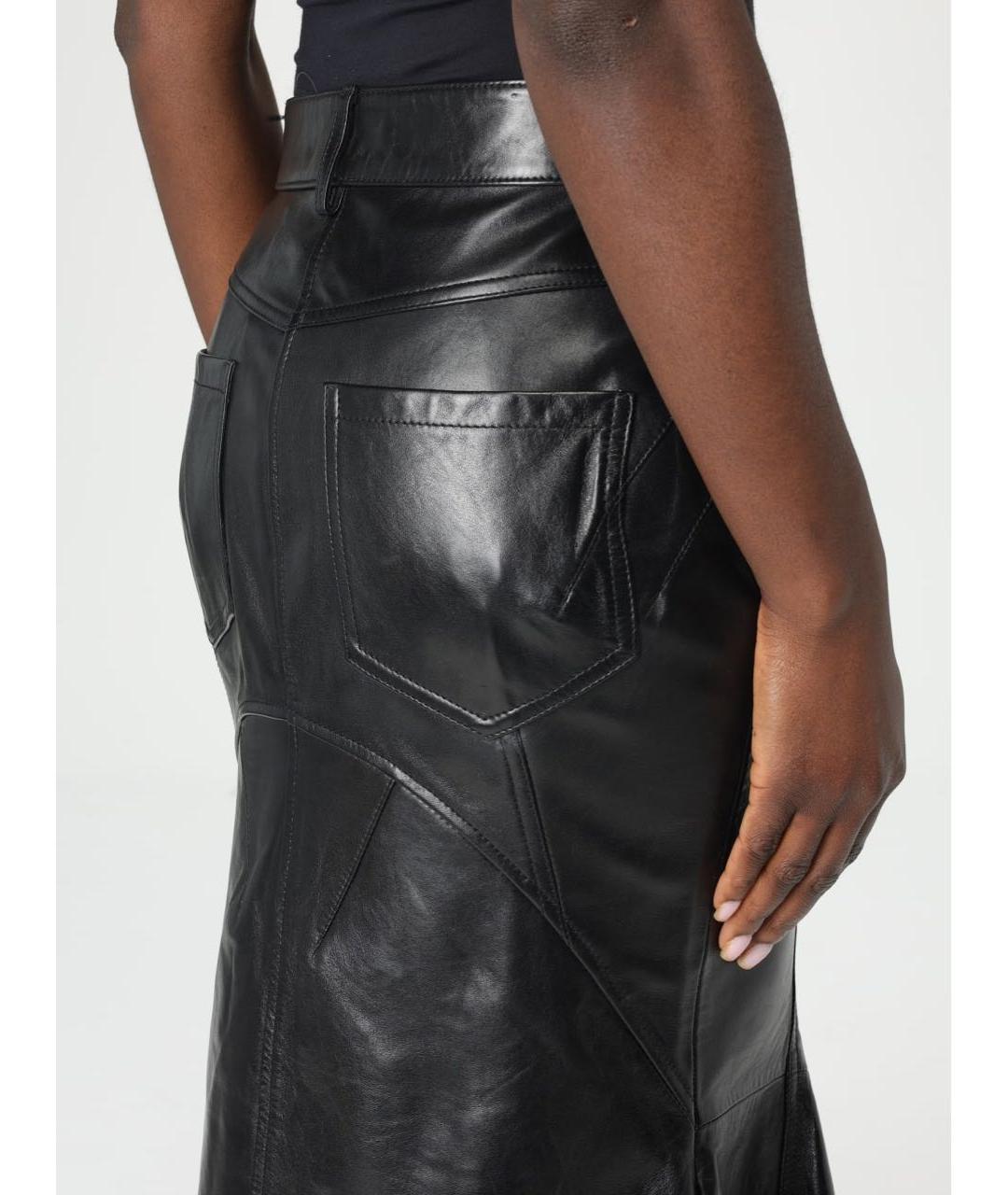 SPORTMAX Черная кожаная юбка миди, фото 5