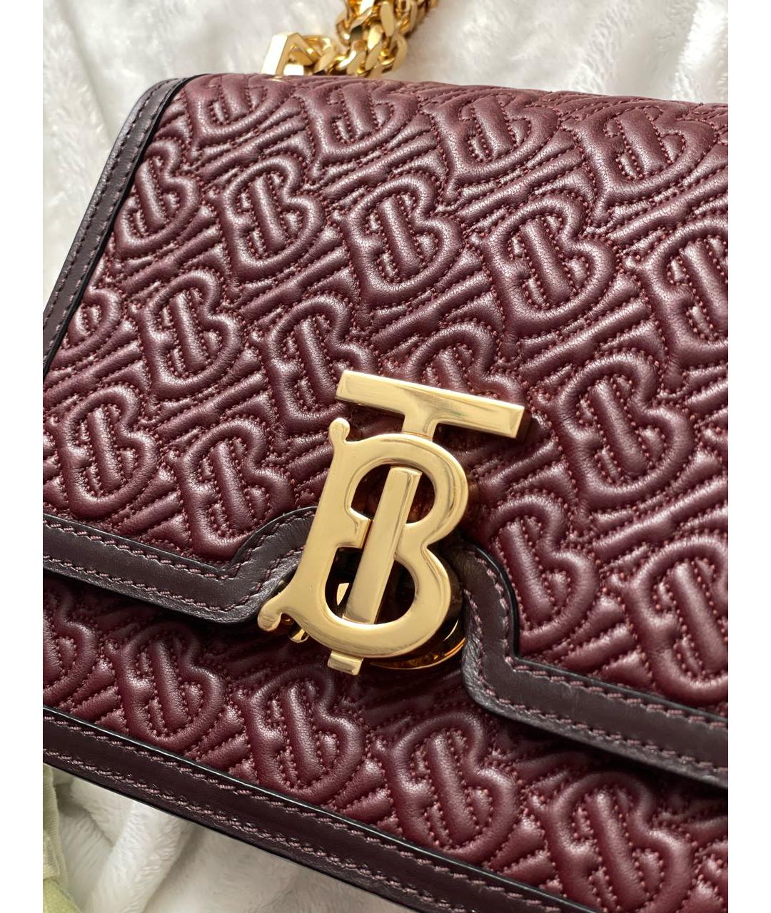 BURBERRY Бордовая кожаная сумка с короткими ручками, фото 3