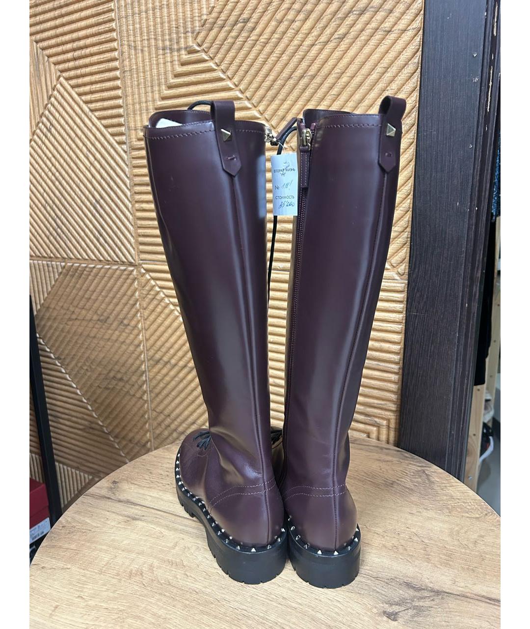 VALENTINO Бордовые кожаные сапоги, фото 2