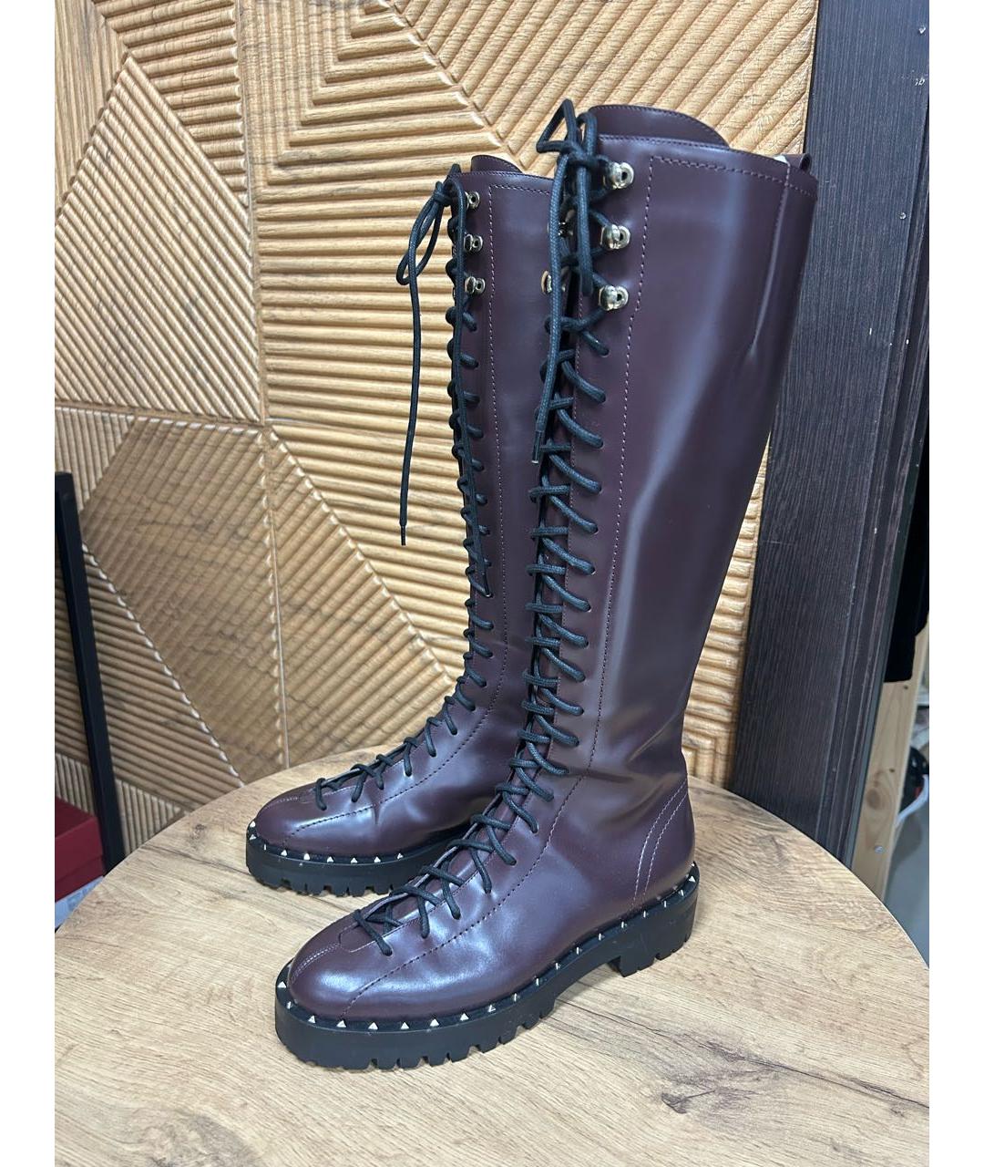 VALENTINO Бордовые кожаные сапоги, фото 6