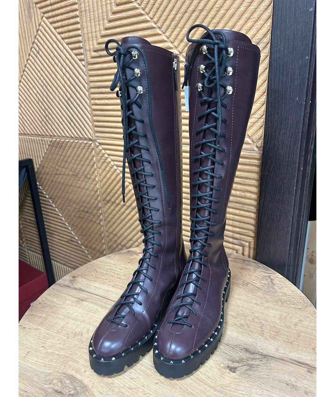 VALENTINO Бордовые кожаные сапоги, фото 3